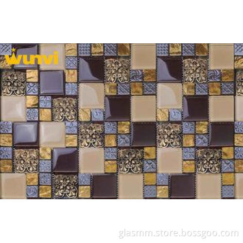Stain Resistant Glass And Metal Multi Colored Mosaic Tile F
